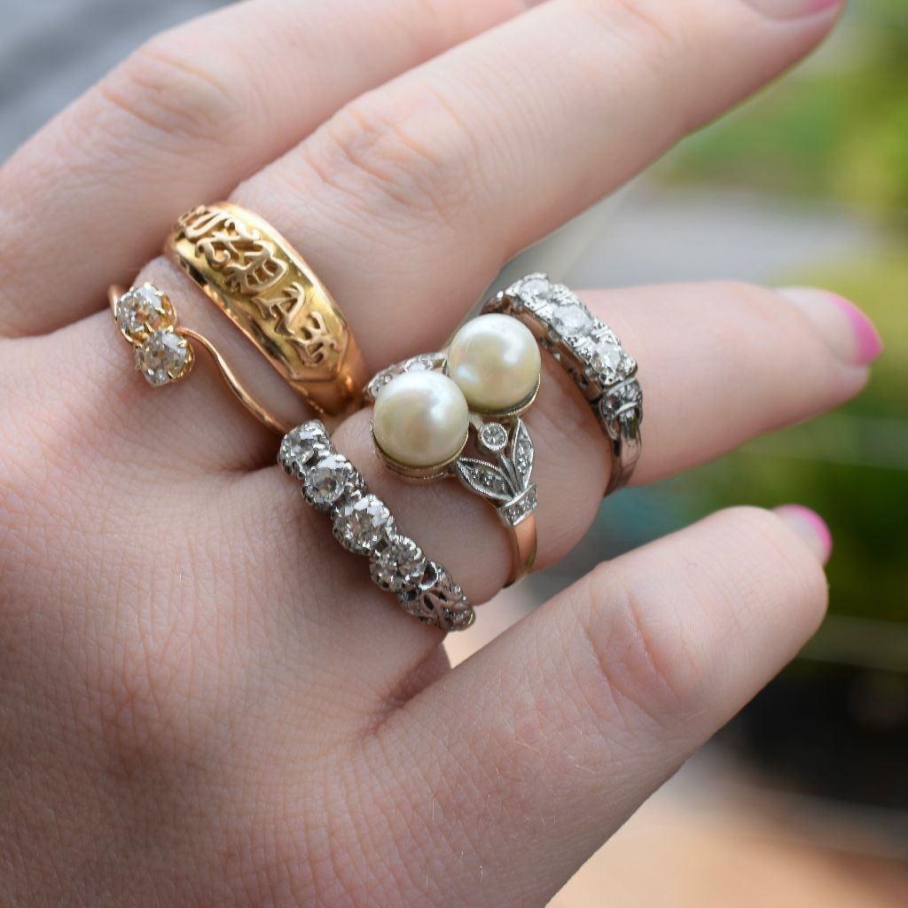Antique Edwardian 18ct Gold ‘Toi et Moi’ Pearl And Diamond ring Circa 1915