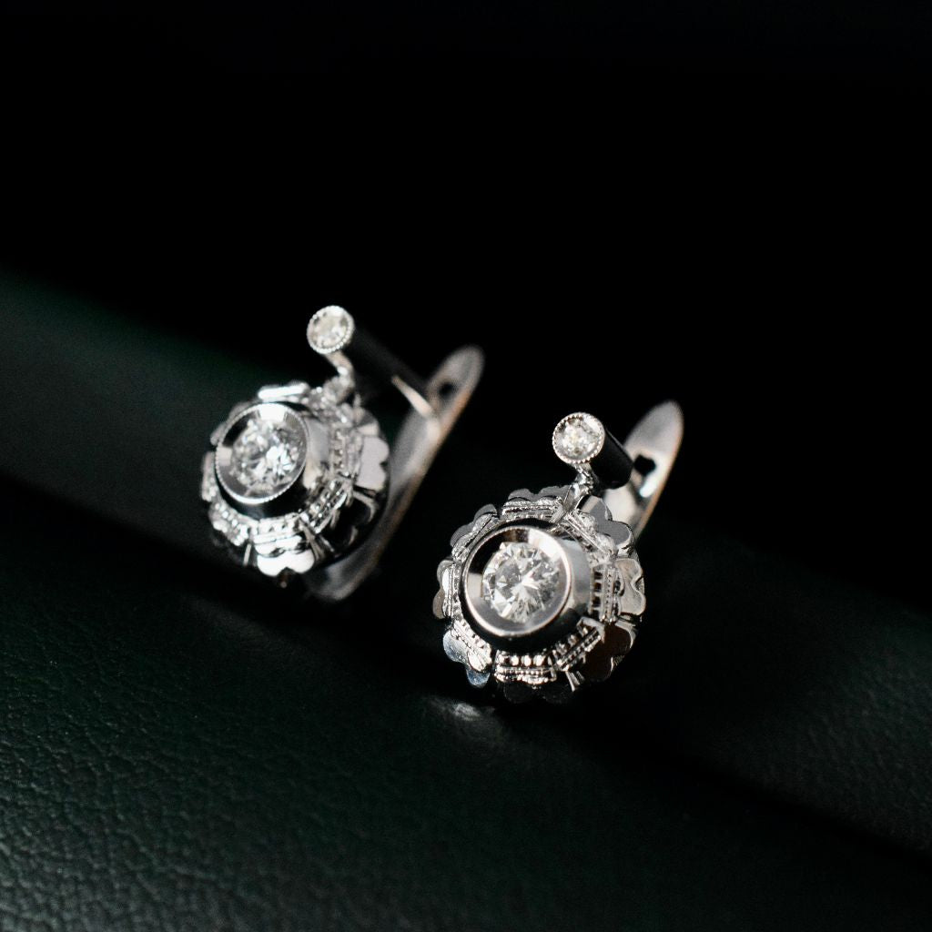 Vintage 18ct White Gold And Diamond Earrings