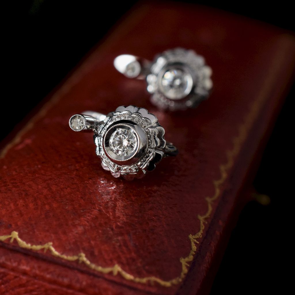 Vintage 18ct White Gold And Diamond Earrings