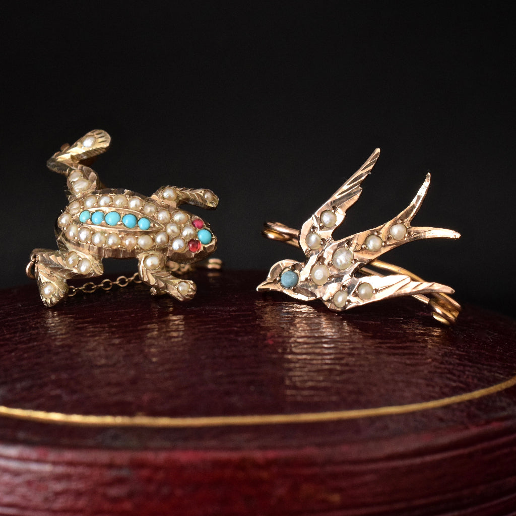 Antique Early Australian ‘Duggin & Shappeare’ Turquoise Seed Pearl Brooch