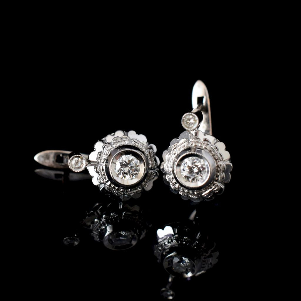 Vintage 18ct White Gold And Diamond Earrings