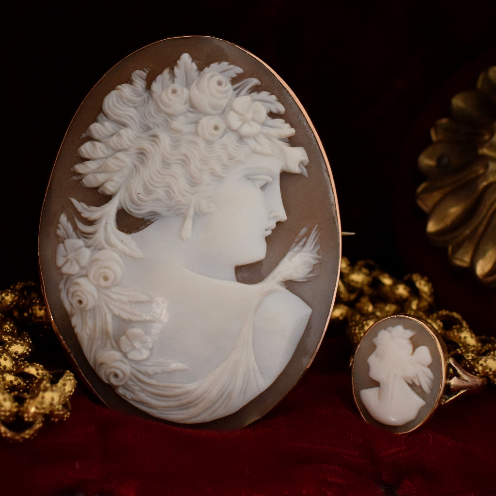 Superb Large Early Australian Antique 9ct Rose Gold Cameo By Aronson & Co circa 1895