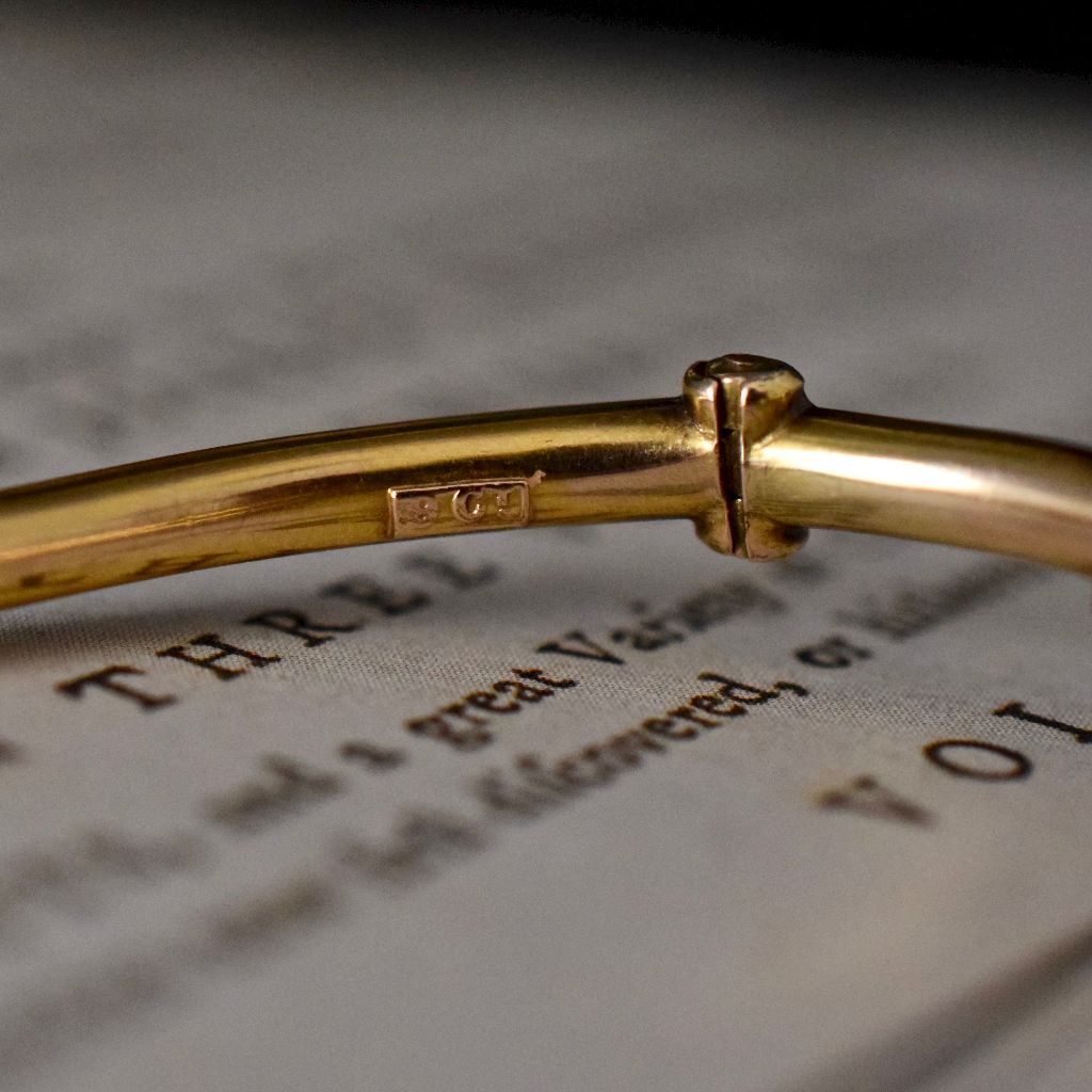 Antique Edwardian 9ct Rose-Cut Diamond Green Stone Bangle Bracelet Circa 1910