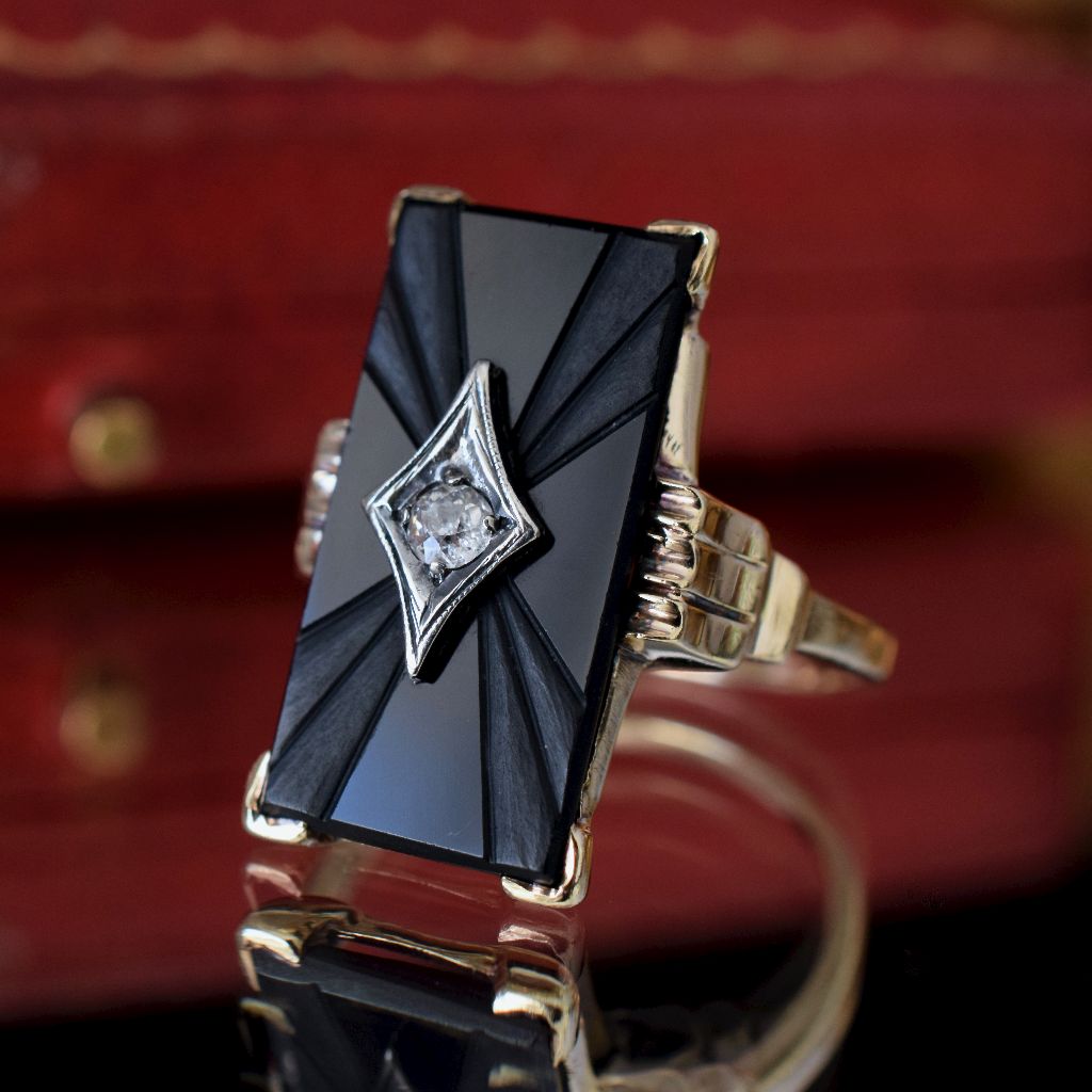 Antique Art Deco 14k Onyx Diamond Ring