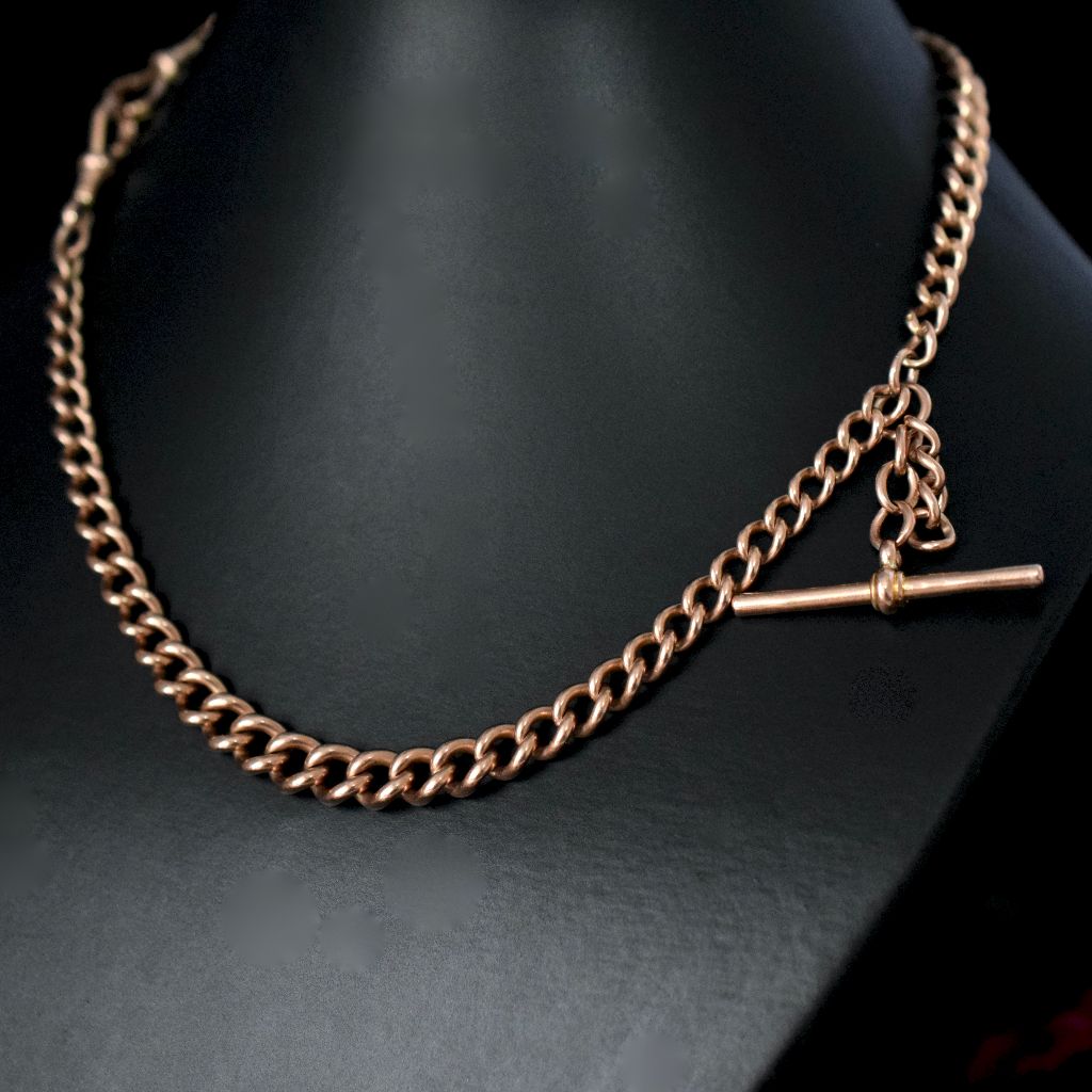 Antique Edwardian 9ct Rose Gold Double Albert Fob Watch Chain 48.48 Grams