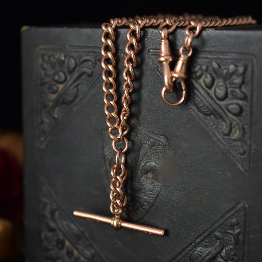 Antique Edwardian 9ct Rose Gold Double Albert Fob Watch Chain 48.48 Grams