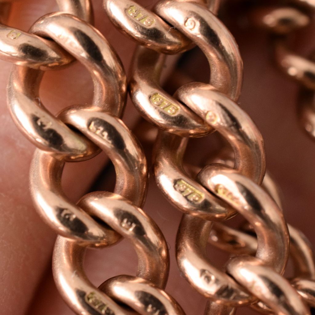 Antique Edwardian 9ct Rose Gold Double Albert Fob Watch Chain 48.48 Grams