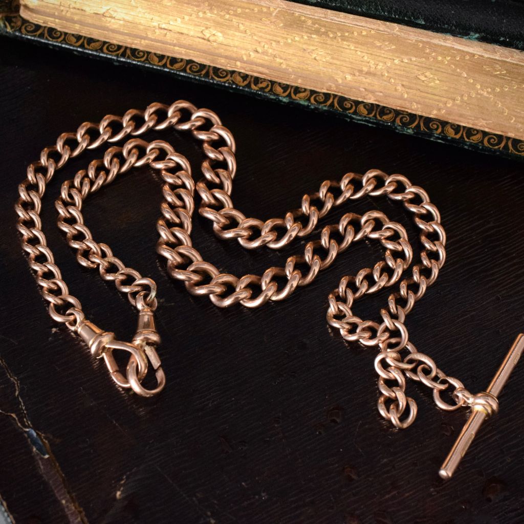 Antique Edwardian 9ct Rose Gold Double Albert Fob Watch Chain 48.48 Grams