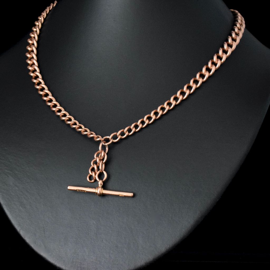 Antique Edwardian 9ct Rose Gold Double Albert Fob Watch Chain 48.48 Grams