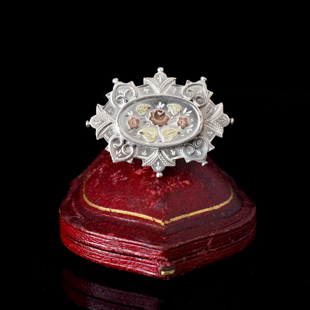 Antique Victorian Sterling Silver And Gold Brooch Birmingham 1888