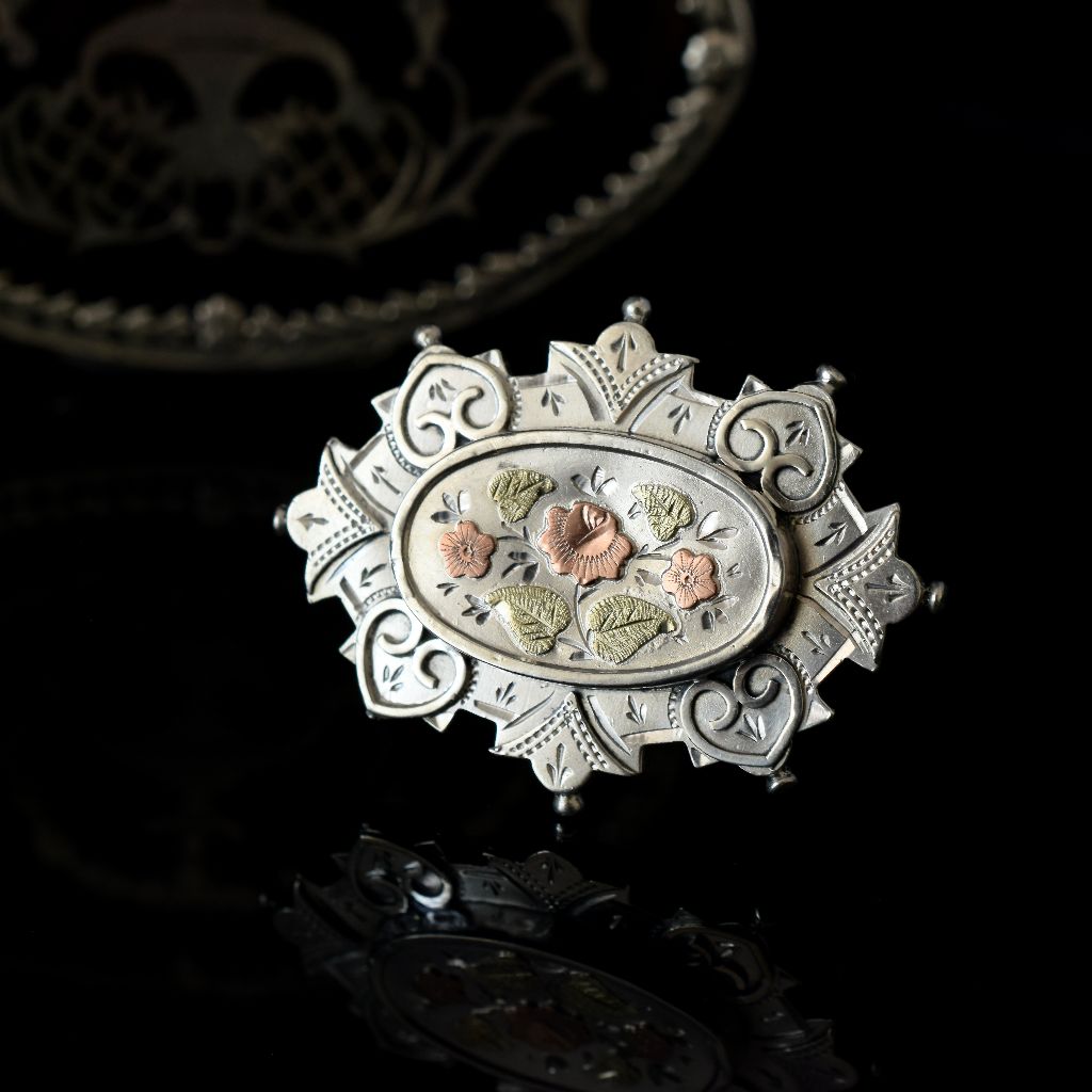 Antique Victorian Sterling Silver And Gold Brooch Birmingham 1888
