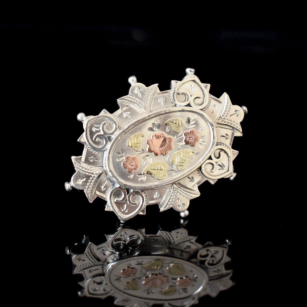 Antique Victorian Sterling Silver And Gold Brooch Birmingham 1888