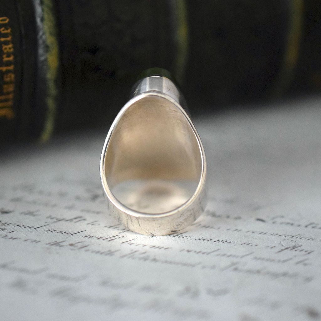 Vintage Massive Danish Sterling Silver Nephrite Jade Statement Ring 17.81 Grams