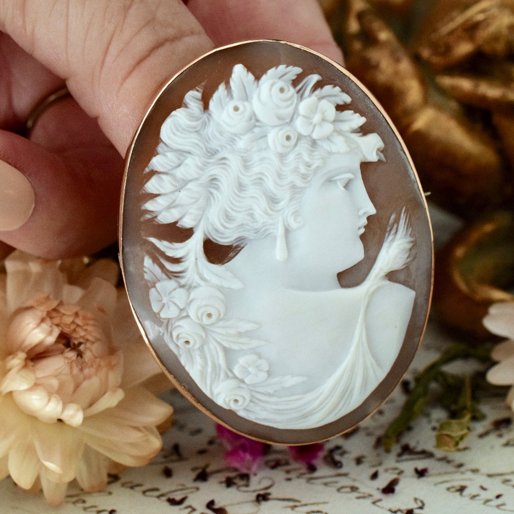Superb Large Early Australian Antique 9ct Rose Gold Cameo By Aronson & Co circa 1895