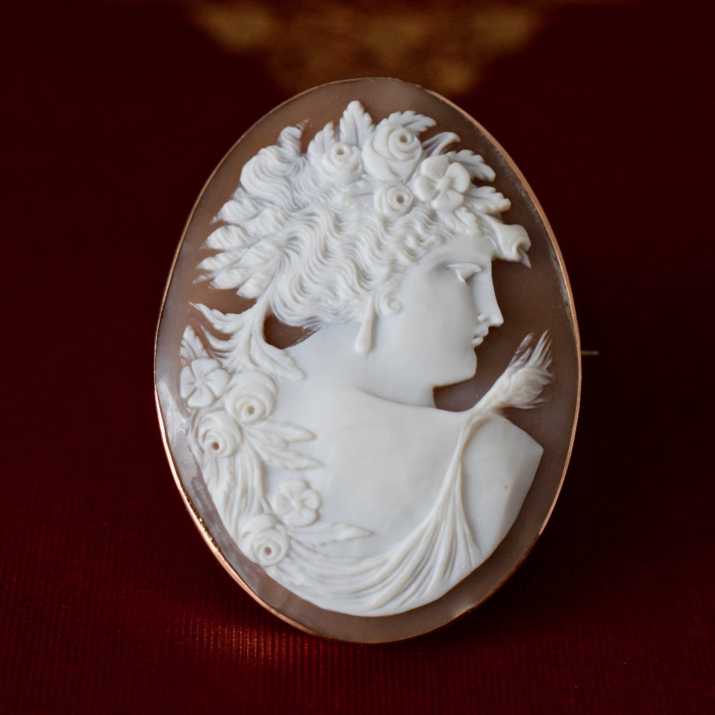 Superb Large Early Australian Antique 9ct Rose Gold Cameo By Aronson & Co circa 1895