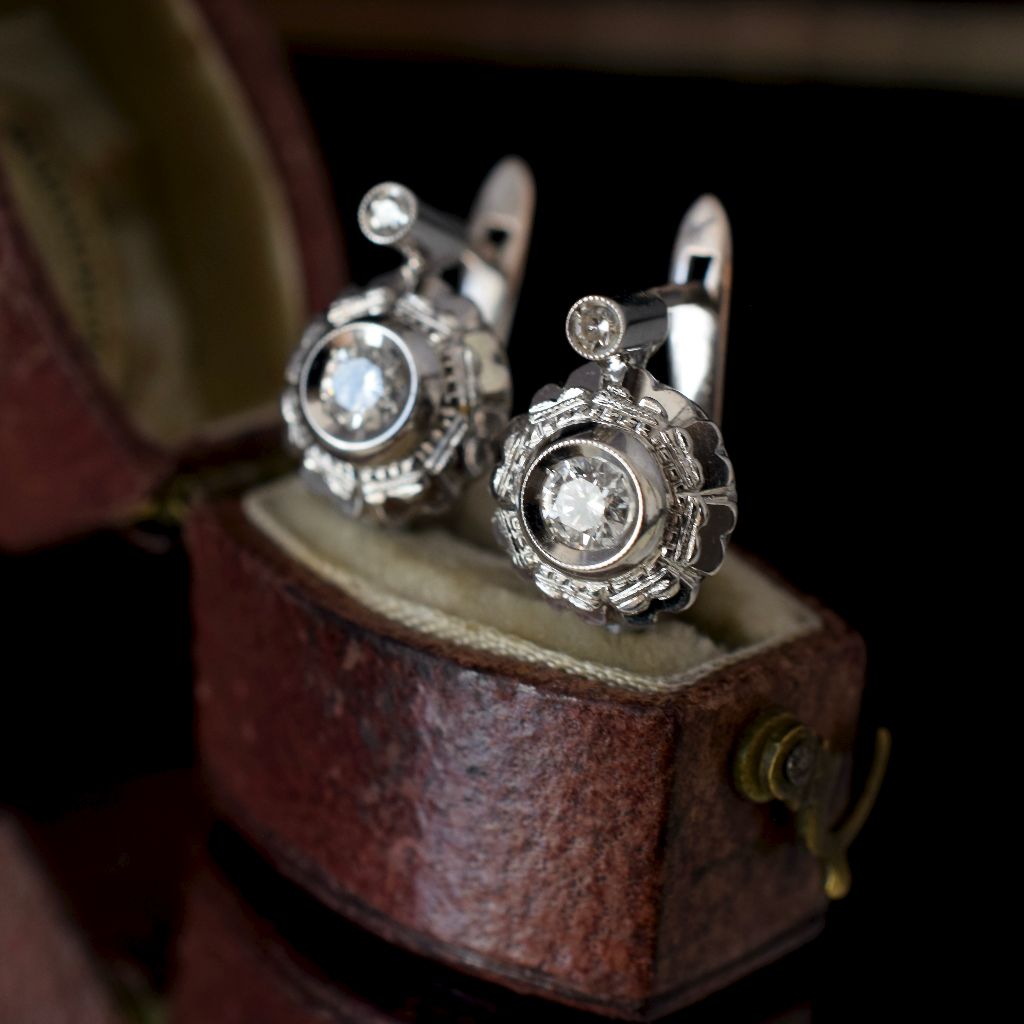 Vintage 18ct White Gold And Diamond Earrings