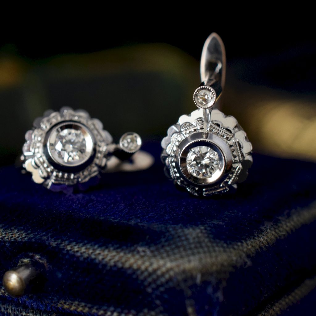 Vintage 18ct White Gold And Diamond Earrings