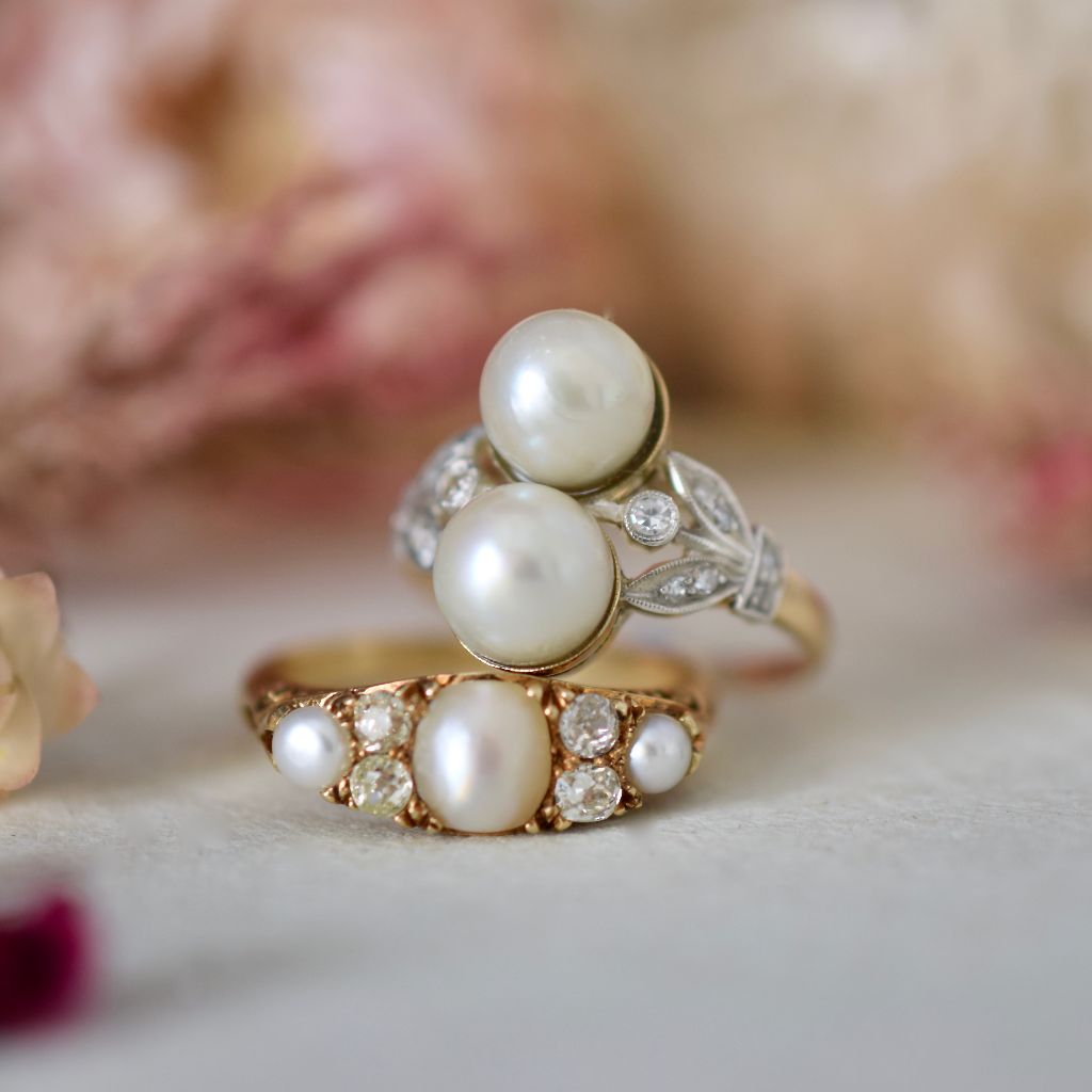 Antique Edwardian 18ct Gold ‘Toi et Moi’ Pearl And Diamond ring Circa 1915