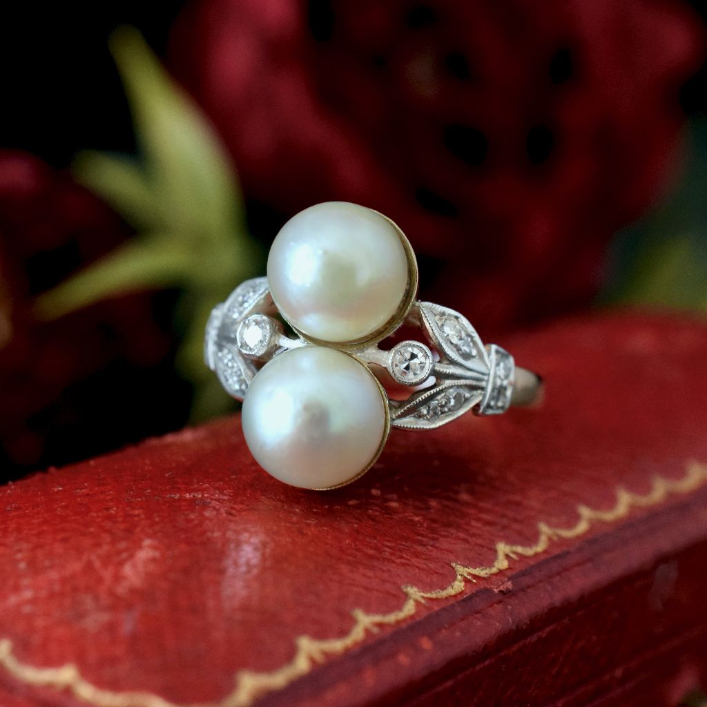 Antique Edwardian 18ct Gold ‘Toi et Moi’ Pearl And Diamond ring Circa 1915