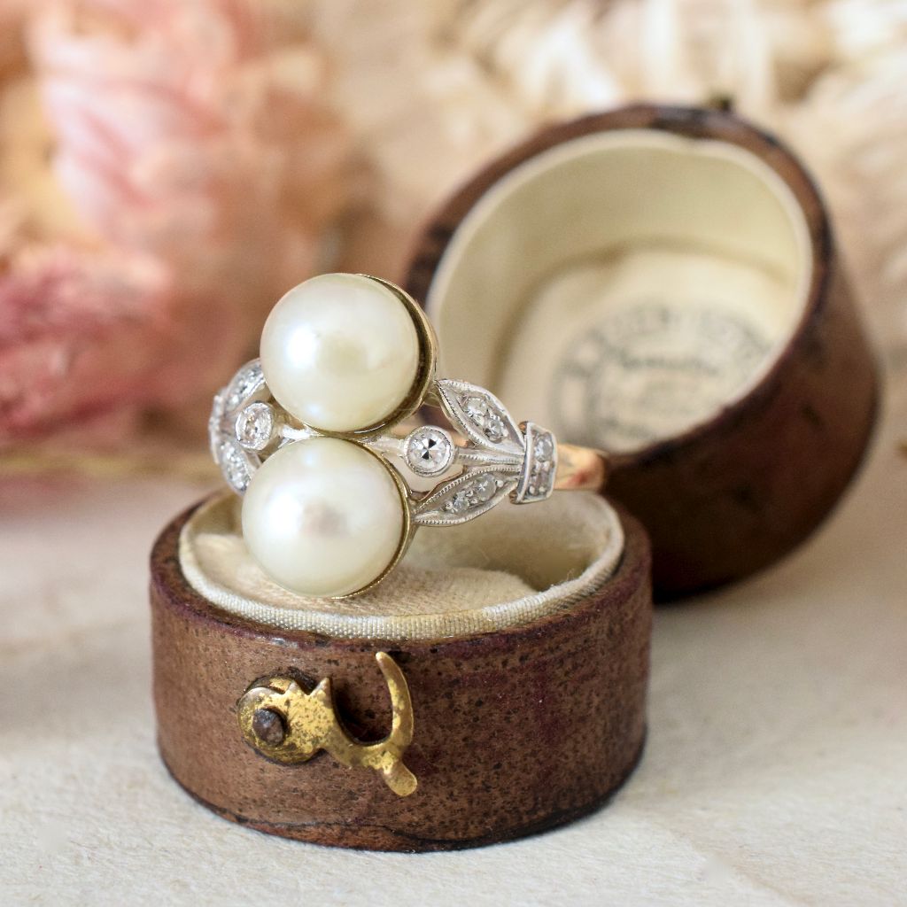 Antique Edwardian 18ct Gold ‘Toi et Moi’ Pearl And Diamond ring Circa 1915