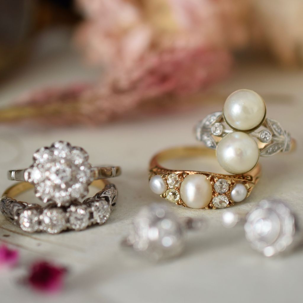 Antique Edwardian 18ct Gold ‘Toi et Moi’ Pearl And Diamond ring Circa 1915