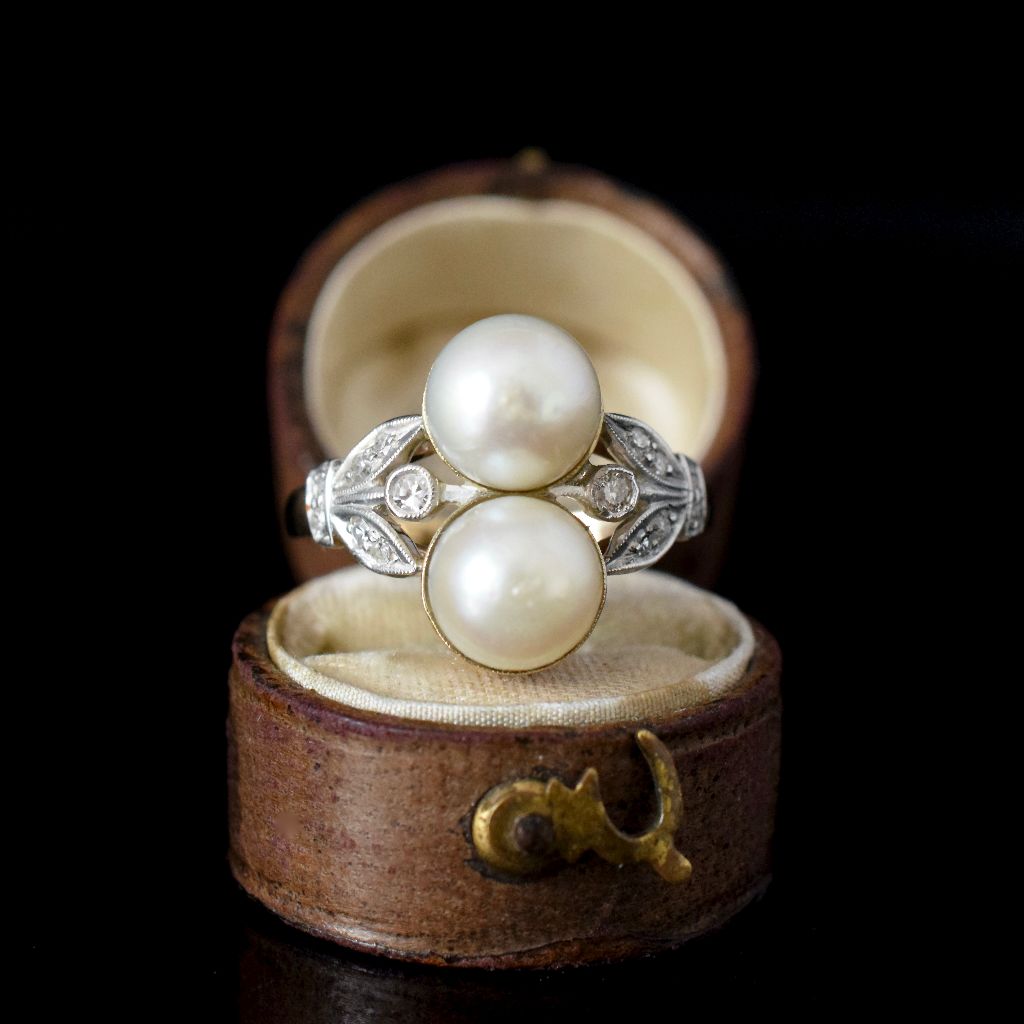 Antique Edwardian 18ct Gold ‘Toi et Moi’ Pearl And Diamond ring Circa 1915