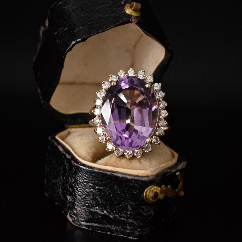 Vintage/Modern 9ct Yellow Gold Amethyst And Diamond Ring