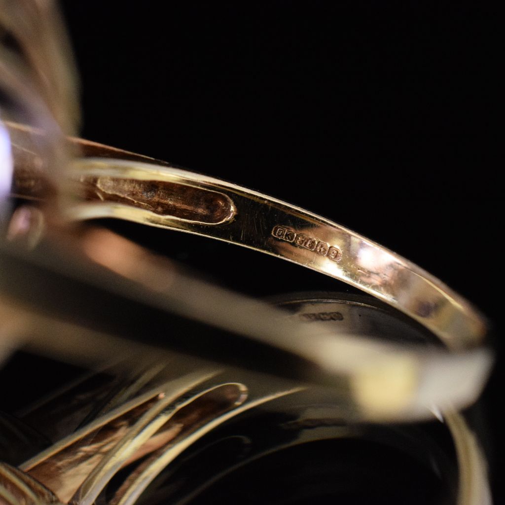 Vintage/Modern 9ct Yellow Gold Amethyst And Diamond Ring