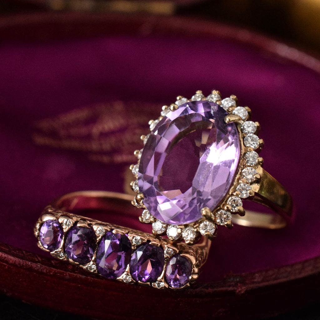 Vintage/Modern 9ct Yellow Gold Amethyst And Diamond Ring