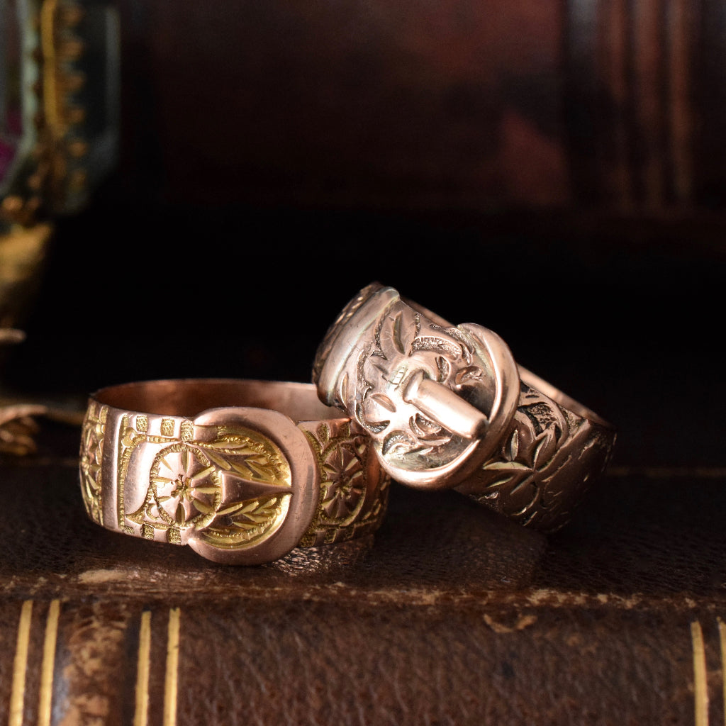 Antique 9ct Rose Gold Wide Patterned Buckle Ring 1916