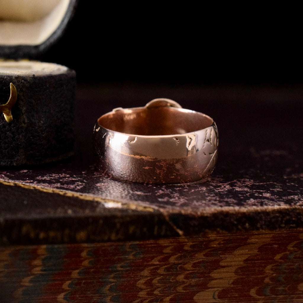 Antique 9ct Rose Gold Wide Patterned Buckle Ring 1916