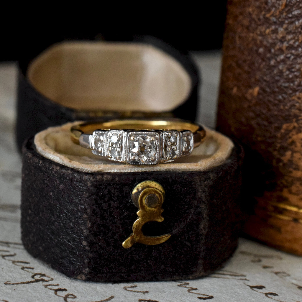 Antique Art Deco Old Mine Cut 18ct Gold & Platinum Ring Circa 1935