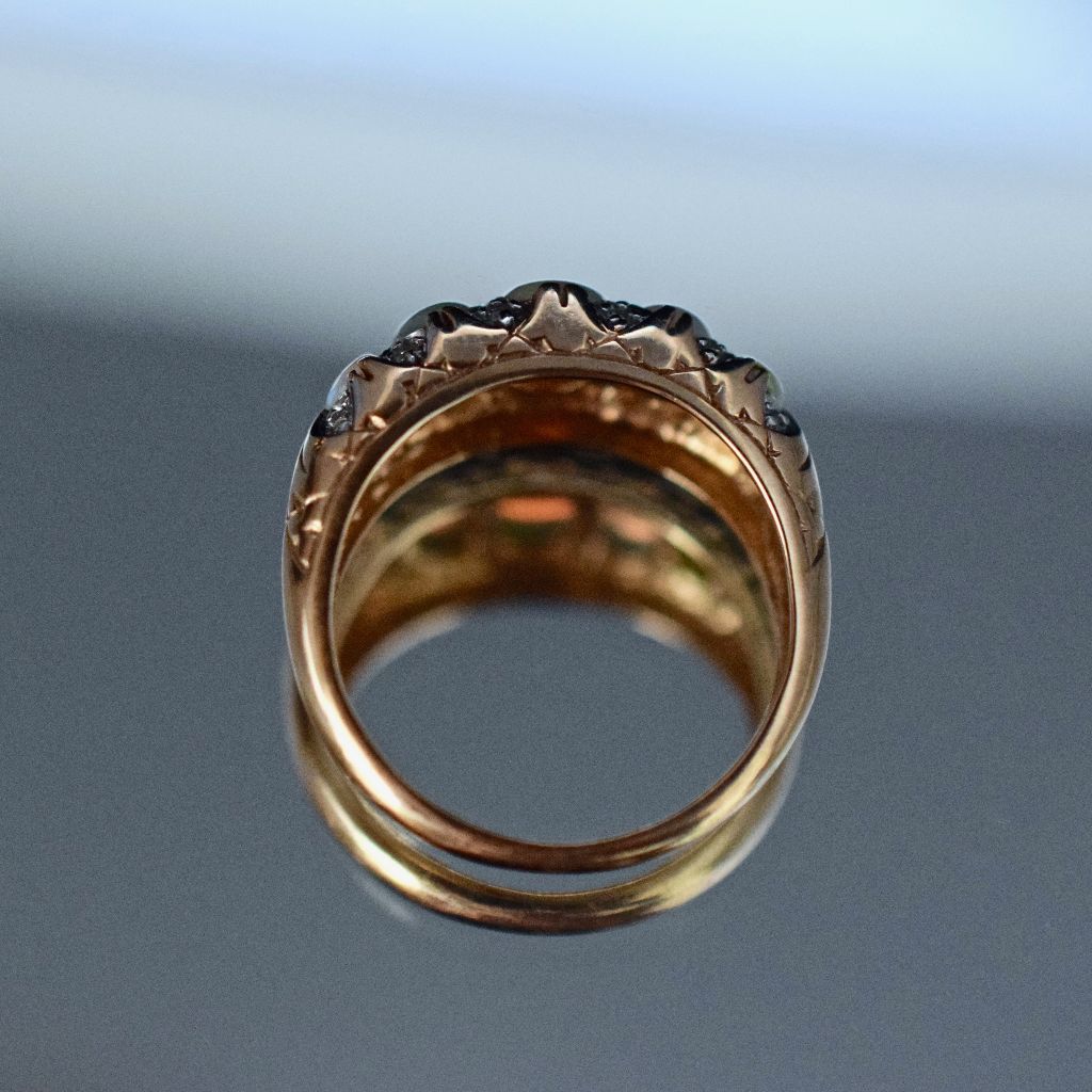 Stunning Five Stone Opal And Diamond 9ct Yellow Gold Ring