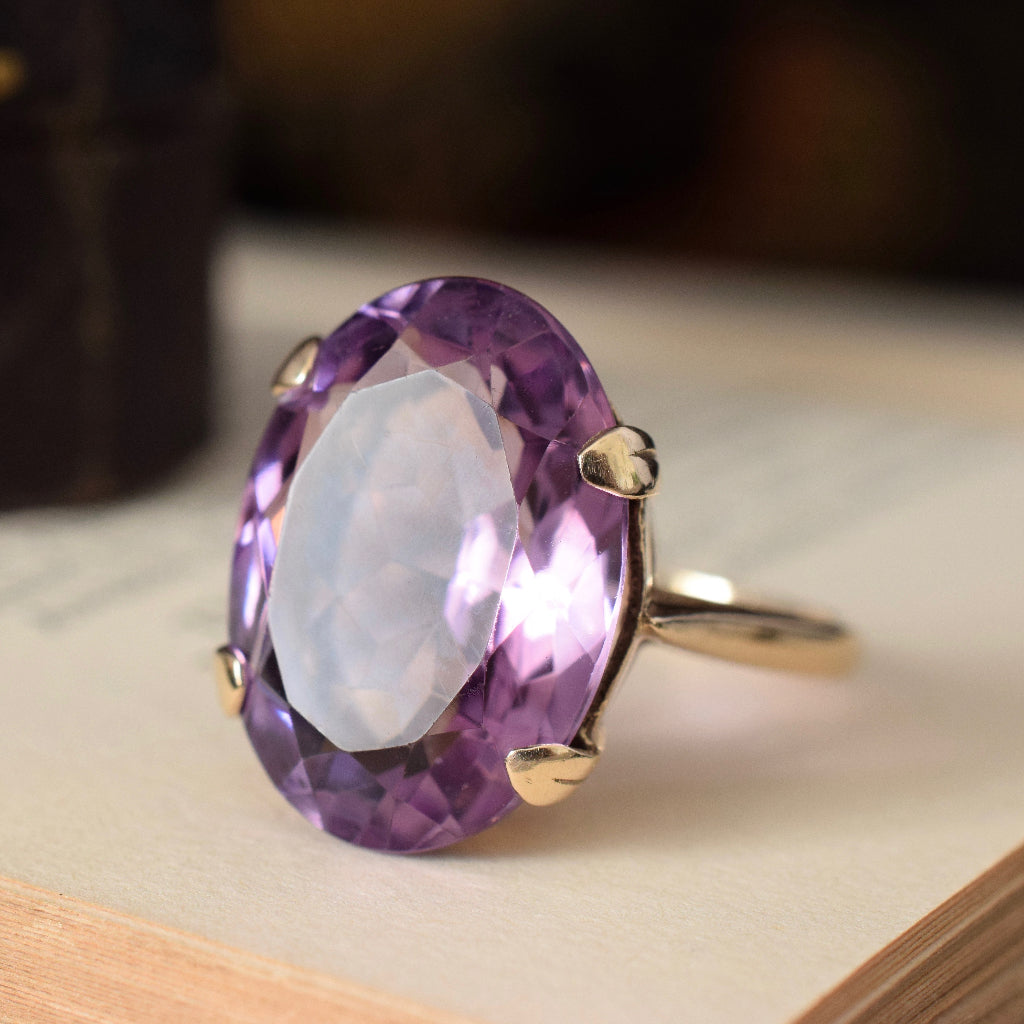 Charming Large Natural Oval Amethyst 9ct Gold Ring 1963