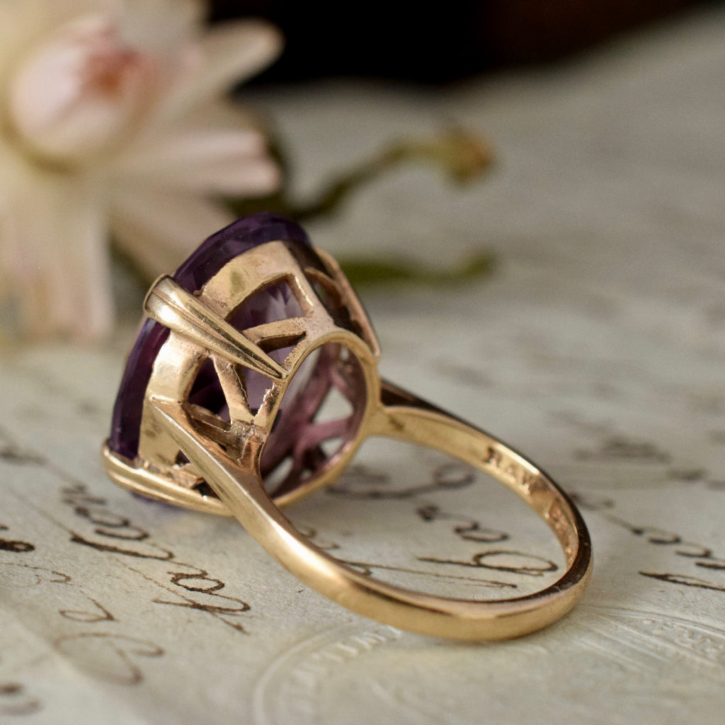Charming Large Natural Oval Amethyst 9ct Gold Ring 1963