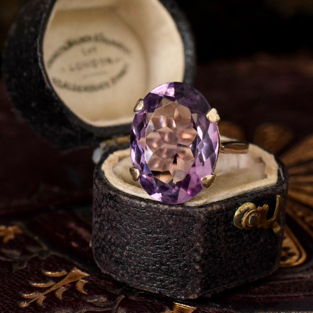 Charming Large Natural Oval Amethyst 9ct Gold Ring 1963