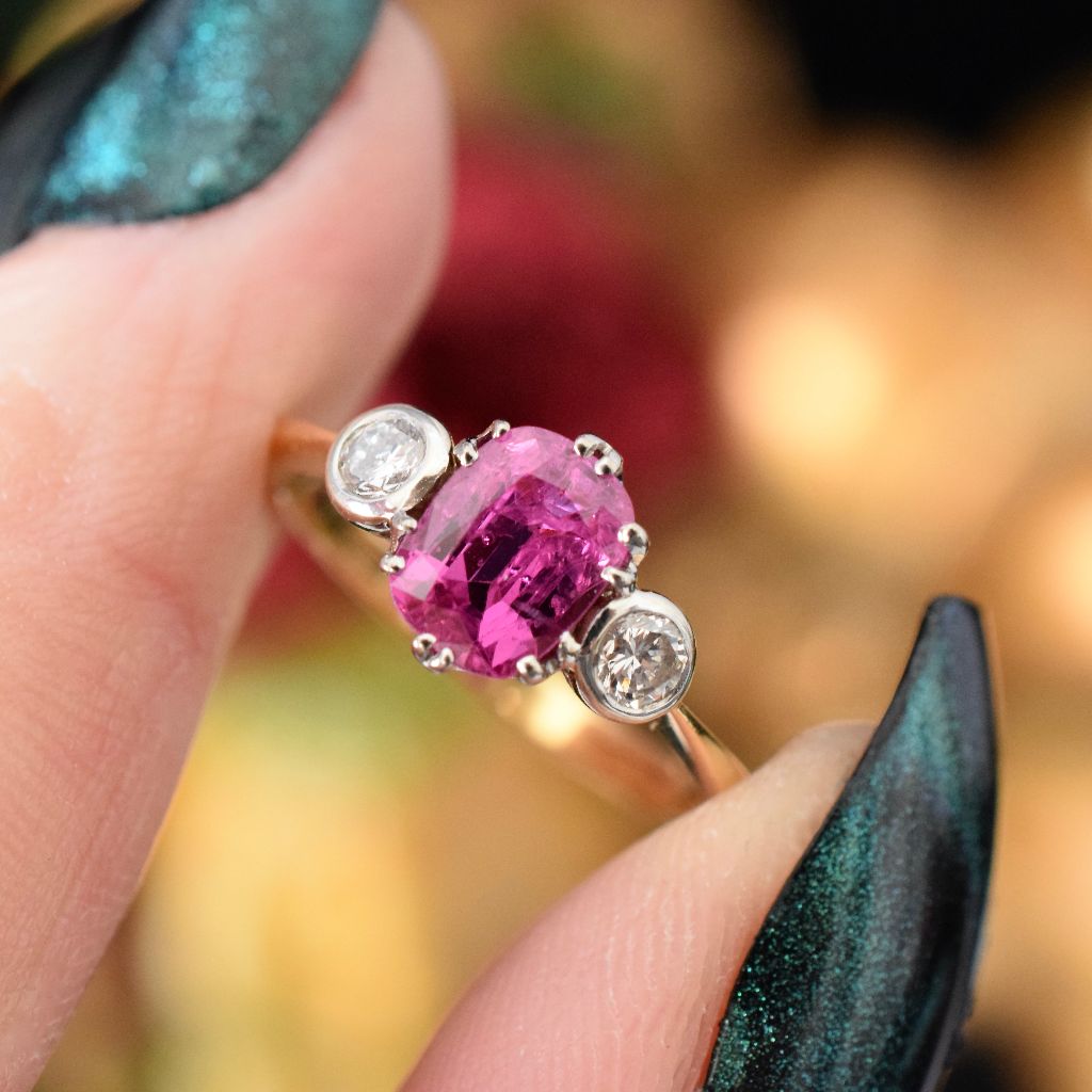 18ct Yellow Gold Natural Ruby And Diamond ‘Trilogy’ Ring