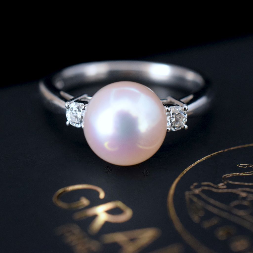 Mikimoto Platinum Akoya Pearl And Diamond Ring