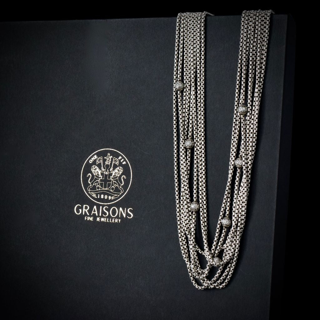 David Yurman Eight Strand Sterling Diamond Pave Ball Necklace