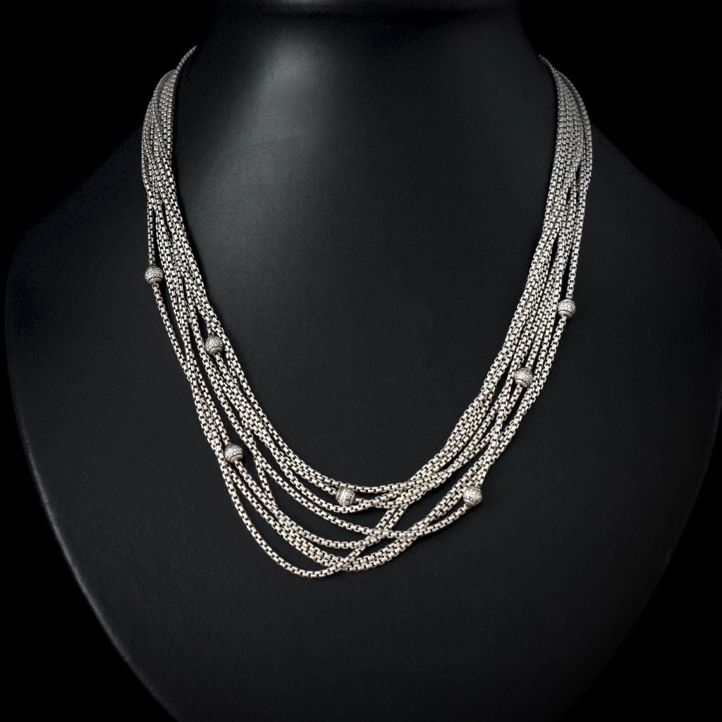 David Yurman Eight Strand Sterling Diamond Pave Ball Necklace