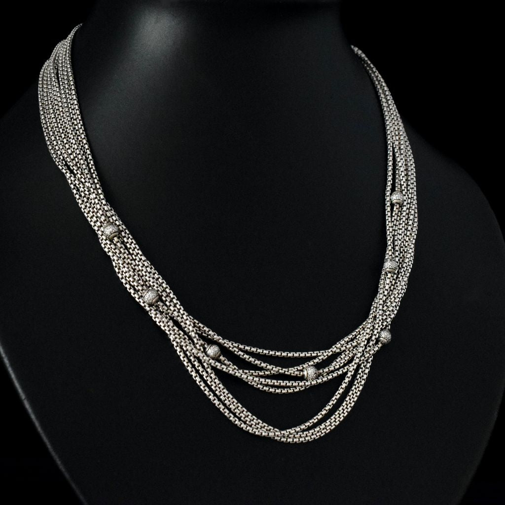 David Yurman Eight Strand Sterling Diamond Pave Ball Necklace
