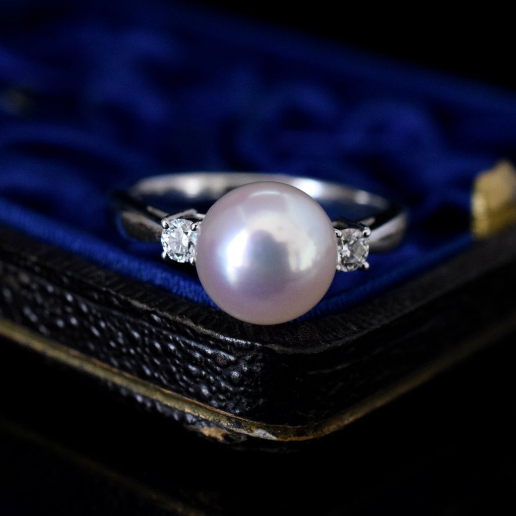 Mikimoto Platinum Akoya Pearl And Diamond Ring
