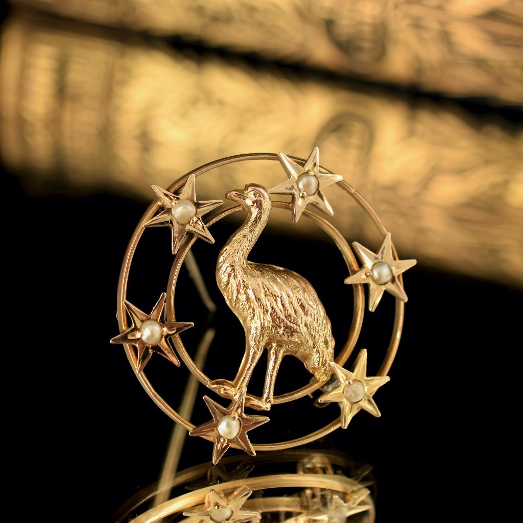 Antique Australian 9ct Federation ‘Emu’ Brooch By Willis and Sons Circa 1901