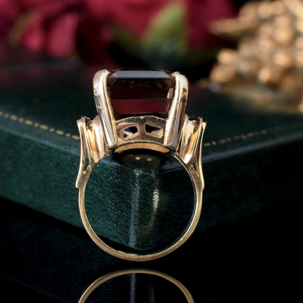 Vintage Retro Era 18ct Yellow Gold Smoky Quartz Ring