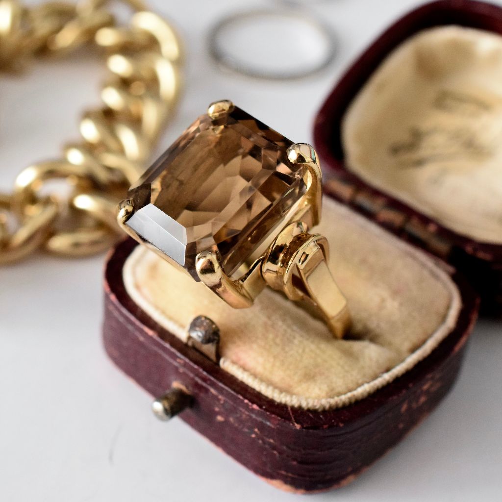 Vintage Retro Era 18ct Yellow Gold Smoky Quartz Ring