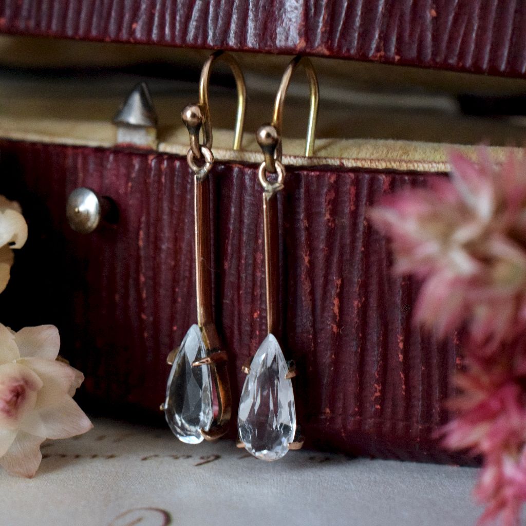 Antique 9ct Pear Cut Aquamarine Drop Earrings Circa 1905