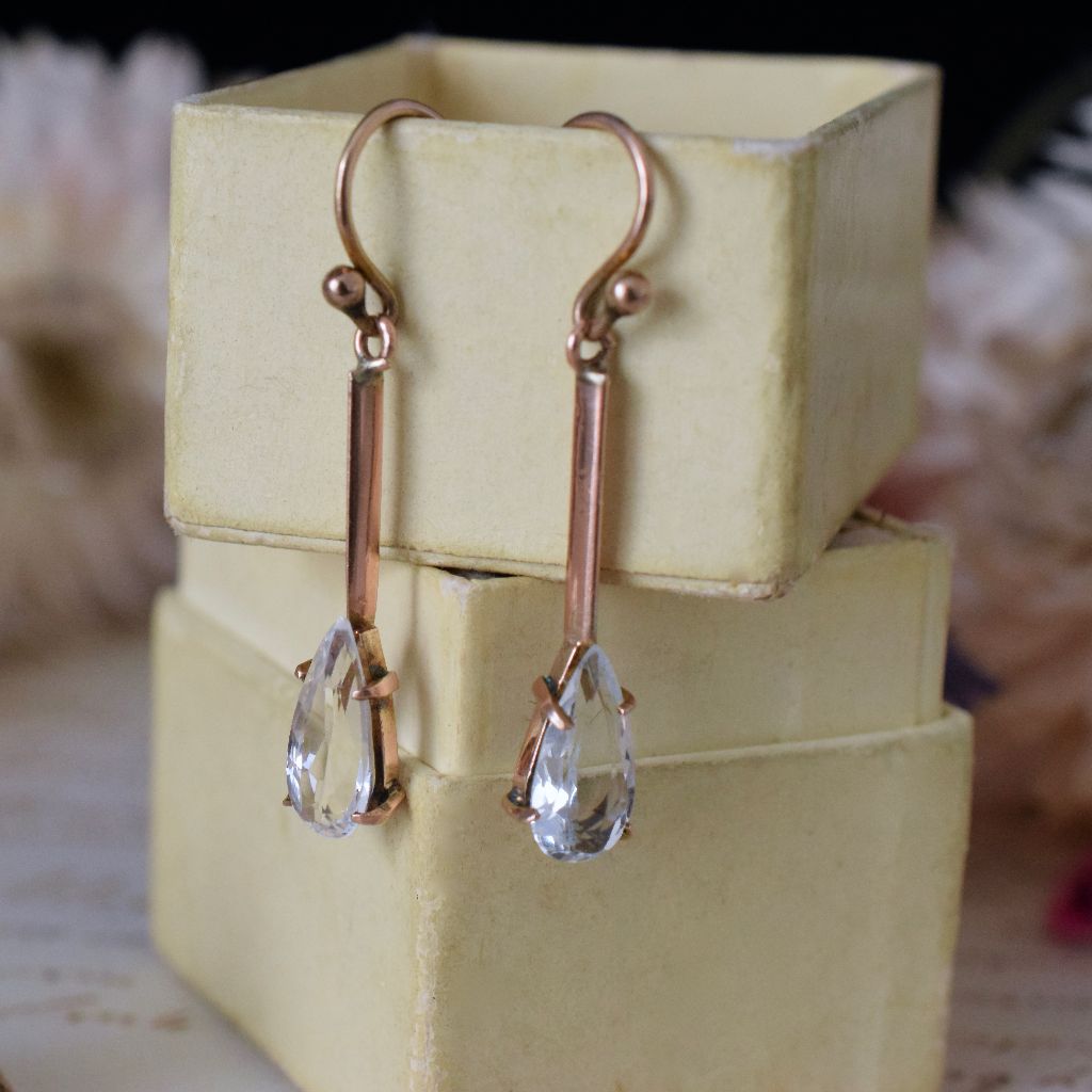 Antique 9ct Pear Cut Aquamarine Drop Earrings Circa 1905