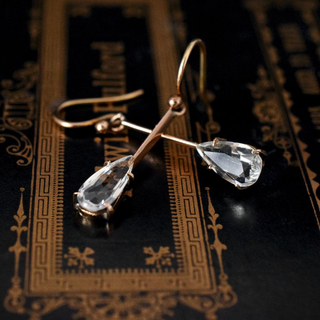 Antique 9ct Pear Cut Aquamarine Drop Earrings Circa 1905
