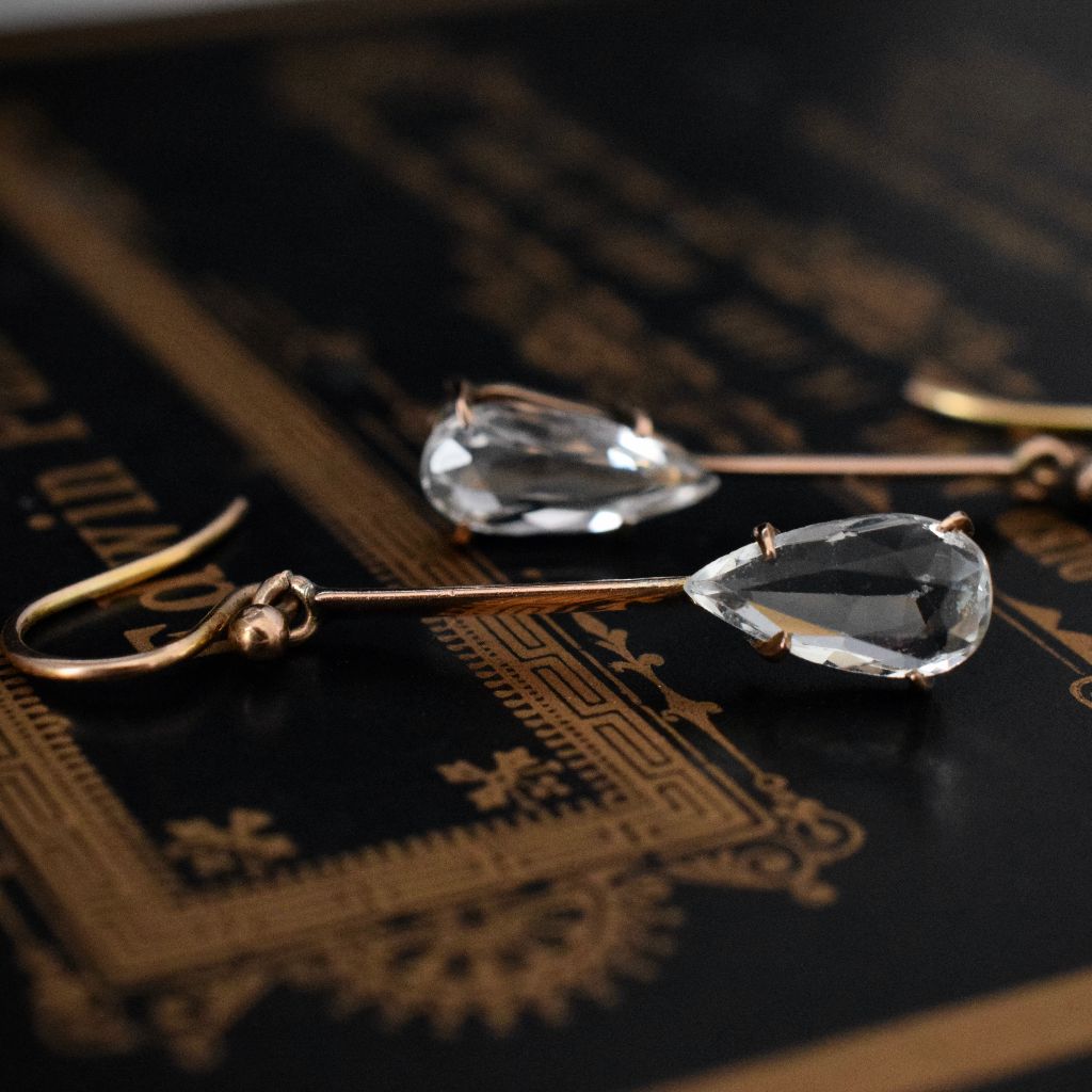 Antique 9ct Pear Cut Aquamarine Drop Earrings Circa 1905