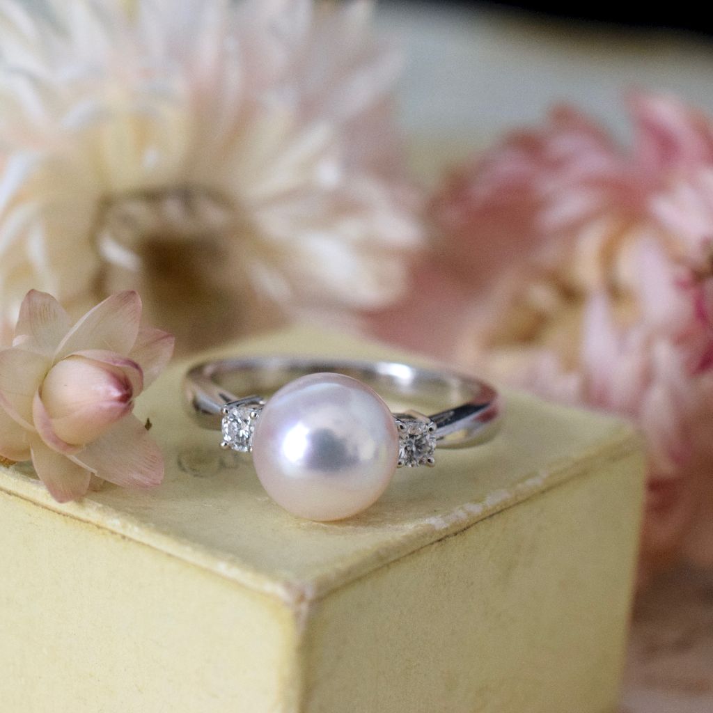 Mikimoto Platinum Akoya Pearl And Diamond Ring
